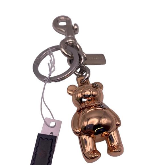 NWT COACH Rose Gold Teddy Bear Bag Charm Silver / Rose Gold 3 D Bear Bag Charm - Picture 2 of 4